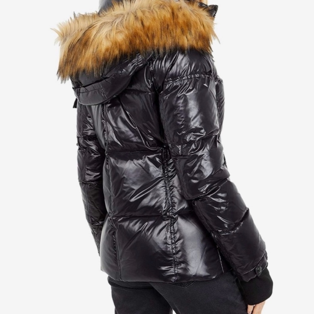 S13 New York Allie Down Jacket Hooded Faux Fur Removable Trim Black XS NWT